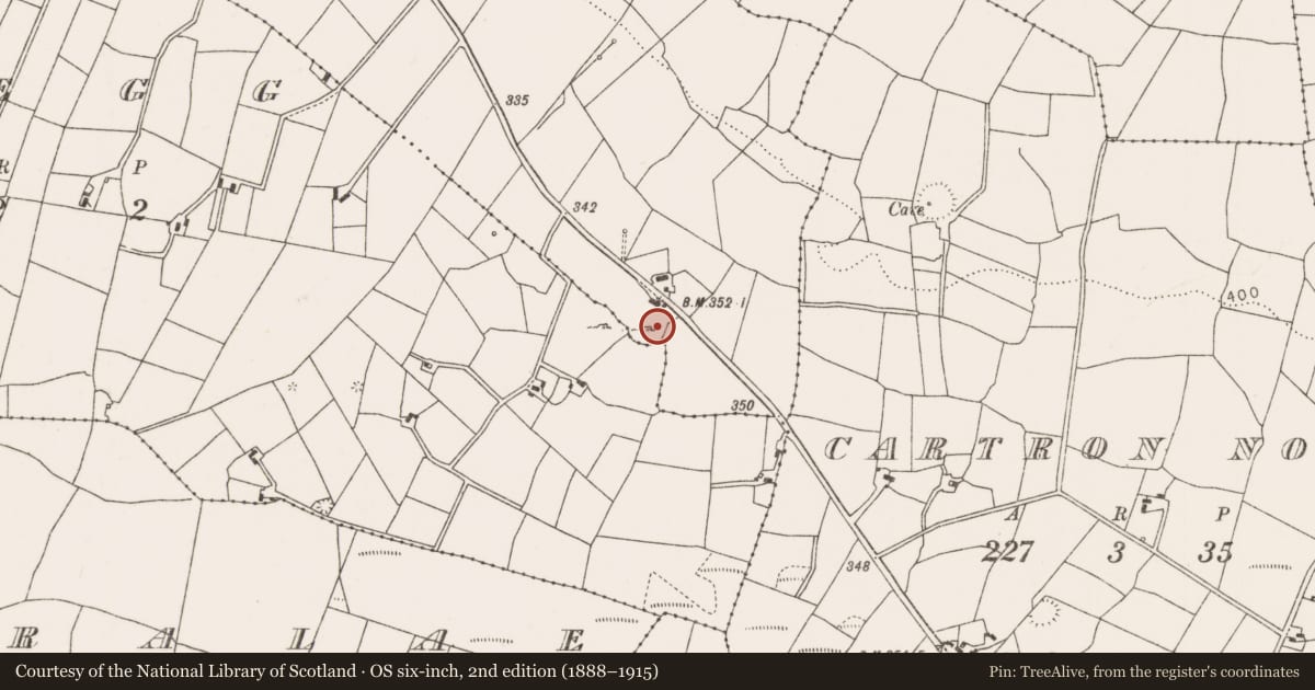 Ordnance Survey six-inch map, 2nd edition (1888–1915) covering the location of Ringfort - cashel, Ballyhine, County Mayo, with a pin at the register's coordinates