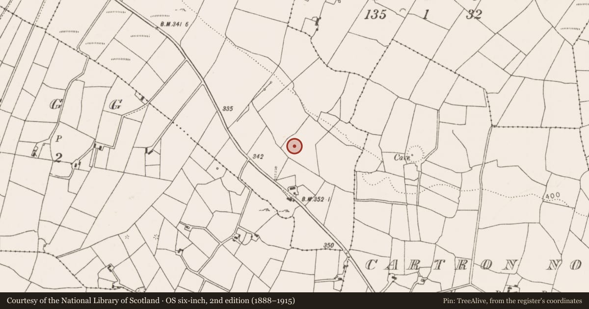 Ordnance Survey six-inch map, 2nd edition (1888–1915) covering the location of Standing stone, Ballyhine, County Mayo, with a pin at the register's coordinates