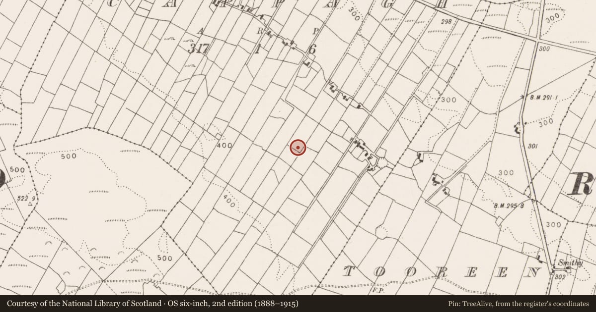 Ordnance Survey six-inch map, 2nd edition (1888–1915) covering the location of Standing stone, Cappagh, County Mayo, with a pin at the register's coordinates