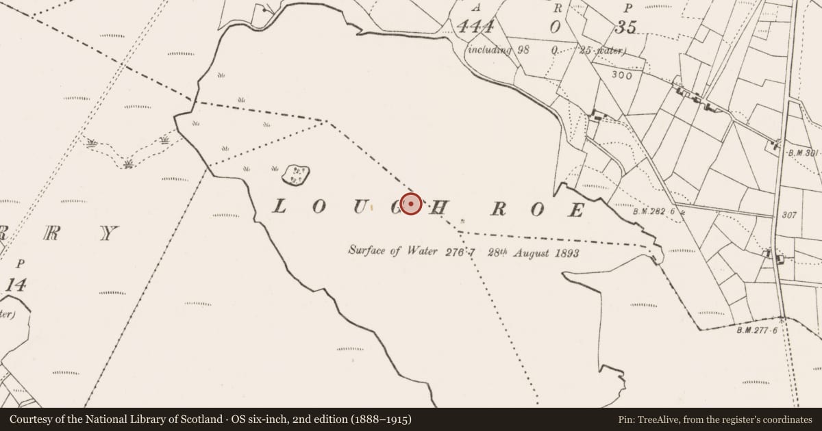 Ordnance Survey six-inch map, 2nd edition (1888–1915) covering the location of Crannog, Scardaun, County Mayo, with a pin at the register's coordinates