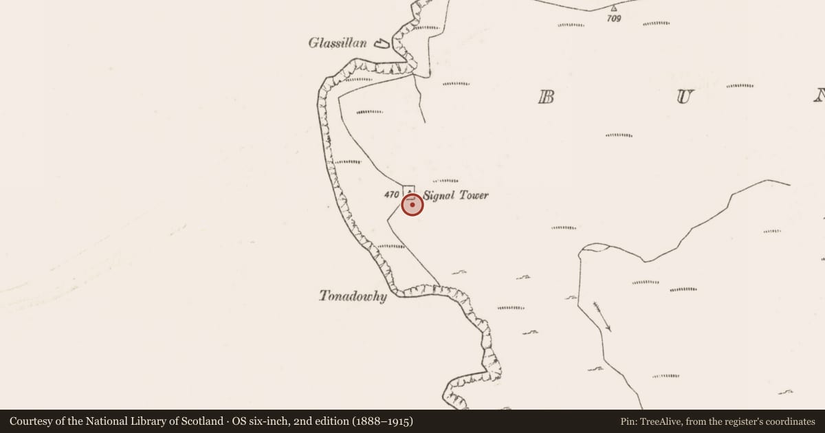 Ordnance Survey six-inch map, 2nd edition (1888–1915) covering the location of Enclosure, Bunnamohaun, County Mayo, with a pin at the register's coordinates