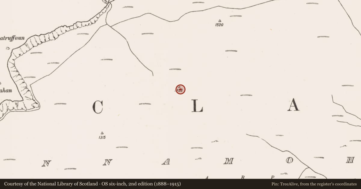 Ordnance Survey six-inch map, 2nd edition (1888–1915) covering the location of Cairn - unclassified, Bunnamohaun, County Mayo, with a pin at the register's coordinates