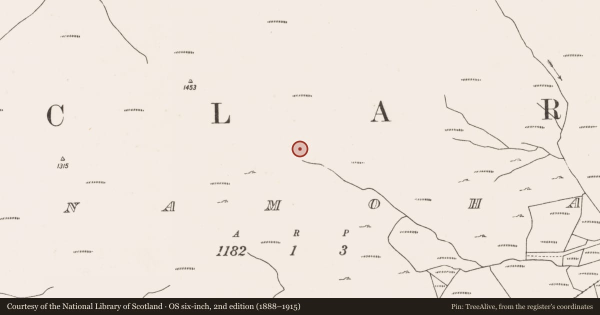 Ordnance Survey six-inch map, 2nd edition (1888–1915) covering the location of Field boundary, Bunnamohaun, County Mayo, with a pin at the register's coordinates