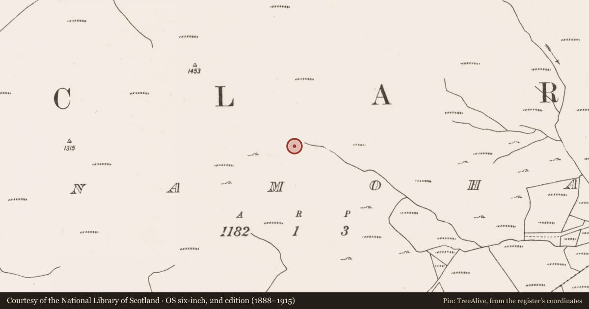 Ordnance Survey six-inch map, 2nd edition (1888–1915) covering the location of Booley hut, Bunnamohaun, County Mayo, with a pin at the register's coordinates