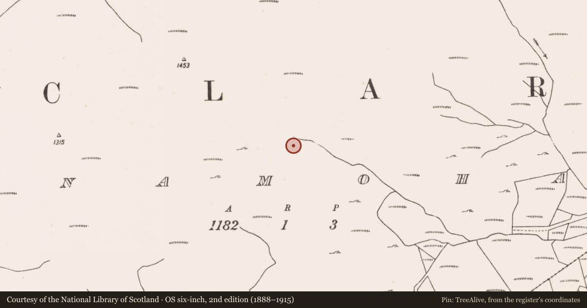 Ordnance Survey six-inch map, 2nd edition (1888–1915) covering the location of Booley hut, Bunnamohaun, County Mayo, with a pin at the register's coordinates