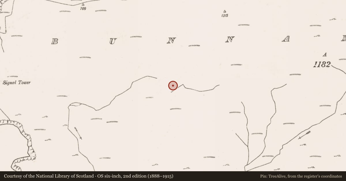 Ordnance Survey six-inch map, 2nd edition (1888–1915) covering the location of Field boundary, Bunnamohaun, County Mayo, with a pin at the register's coordinates