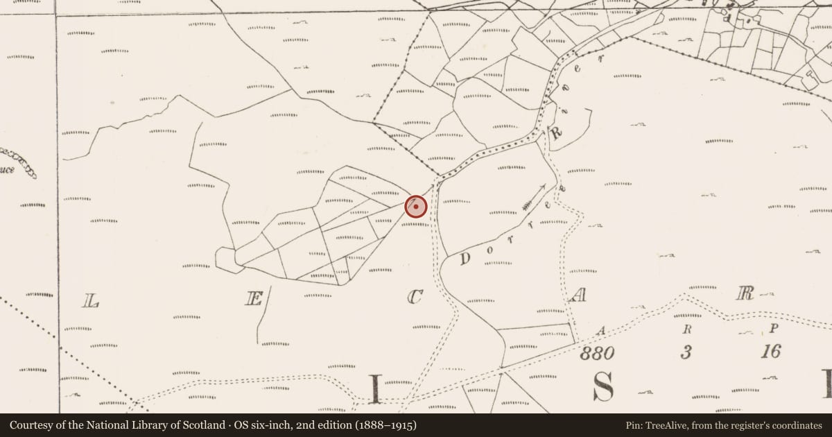 Ordnance Survey six-inch map, 2nd edition (1888–1915) covering the location of Fulacht fia, Lecarrow, County Mayo, with a pin at the register's coordinates