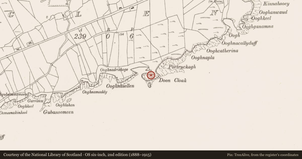 Ordnance Survey six-inch map, 2nd edition (1888–1915) covering the location of Promontory fort - coastal, Glen, County Mayo, with a pin at the register's coordinates
