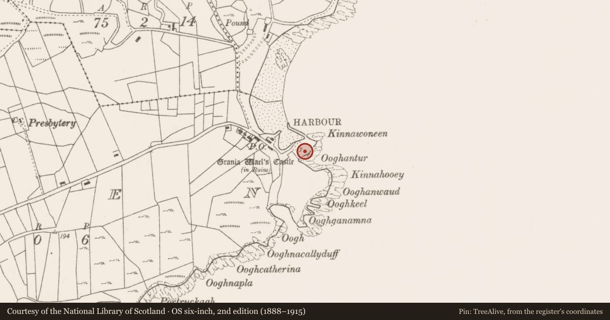 Ordnance Survey six-inch map, 2nd edition (1888–1915) covering the location of Promontory fort - coastal, Glen, County Mayo, with a pin at the register's coordinates