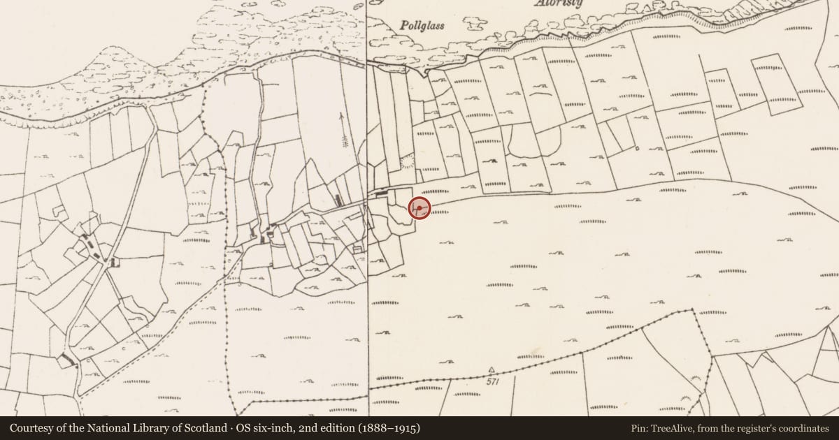 Ordnance Survey six-inch map, 2nd edition (1888–1915) covering the location of Fulacht fia, Carrowmore (Murrisk By., Kilgeever Par.), County Mayo, with a pin at the register's coordinates