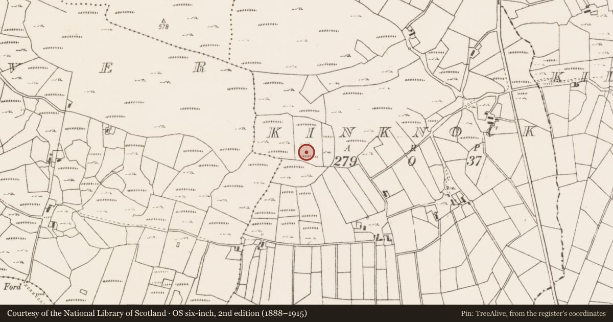 Ordnance Survey six-inch map, 2nd edition (1888–1915) covering the location of Enclosure, Kinknock, County Mayo, with a pin at the register's coordinates