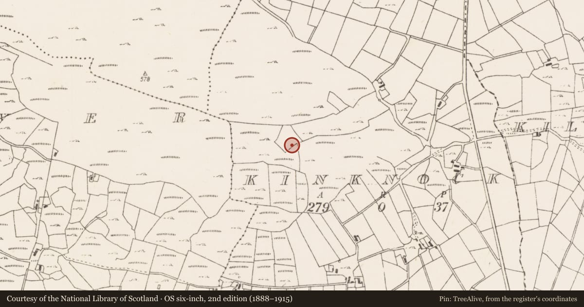 Ordnance Survey six-inch map, 2nd edition (1888–1915) covering the location of Enclosure, Kinknock, County Mayo, with a pin at the register's coordinates