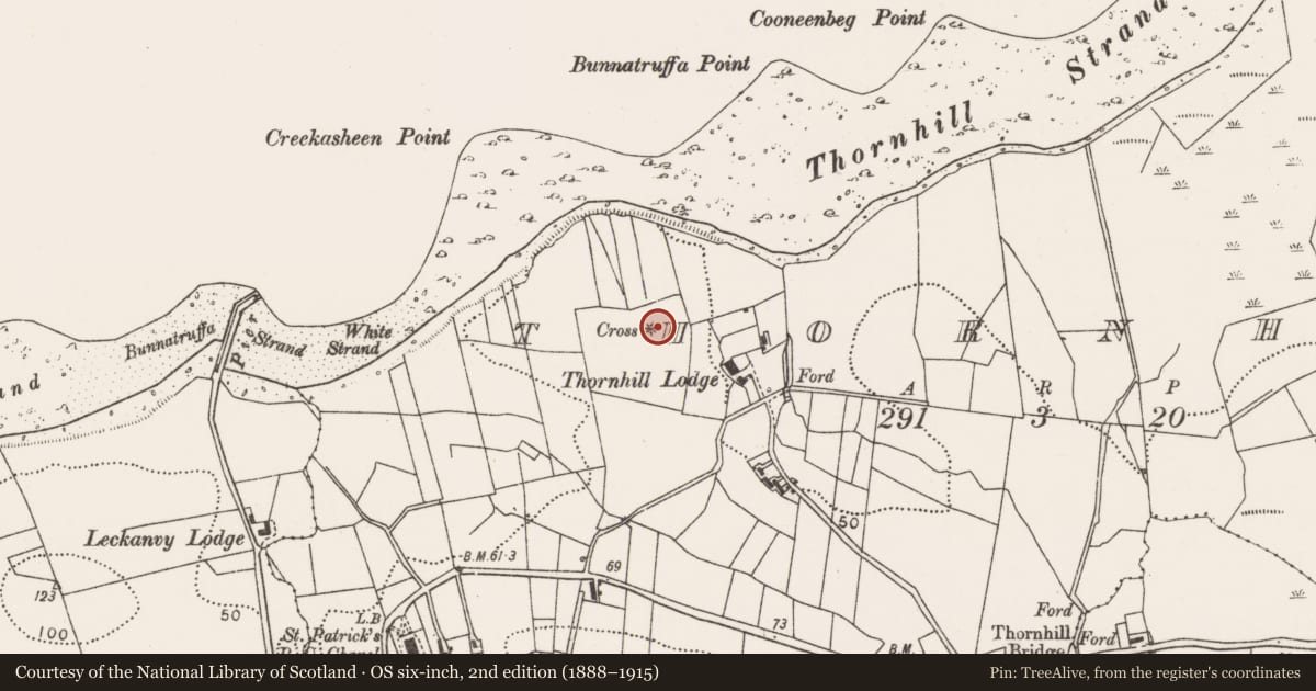 Ordnance Survey six-inch map, 2nd edition (1888–1915) covering the location of Enclosure, Thornhill, County Mayo, with a pin at the register's coordinates