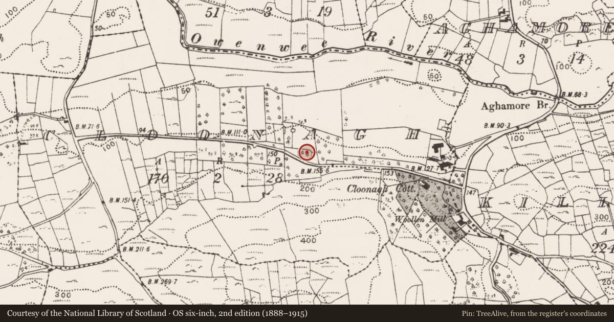 Ordnance Survey six-inch map, 2nd edition (1888–1915) covering the location of Enclosure, Cloonagh, County Mayo, with a pin at the register's coordinates