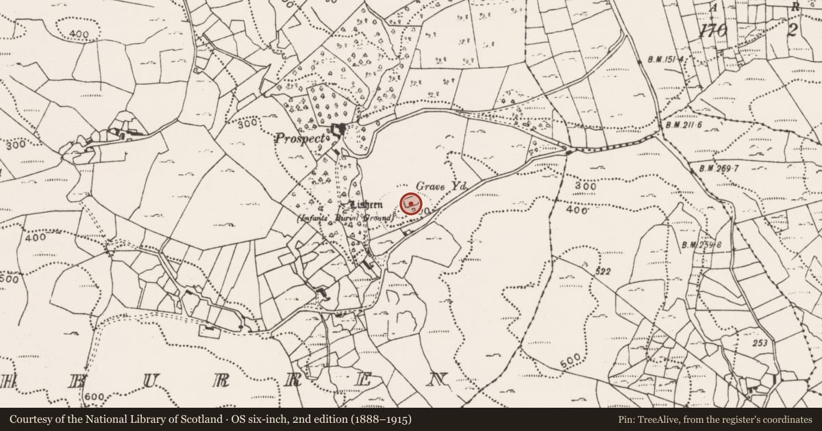 Ordnance Survey six-inch map, 2nd edition (1888–1915) covering the location of Church, Fahburren, County Mayo, with a pin at the register's coordinates