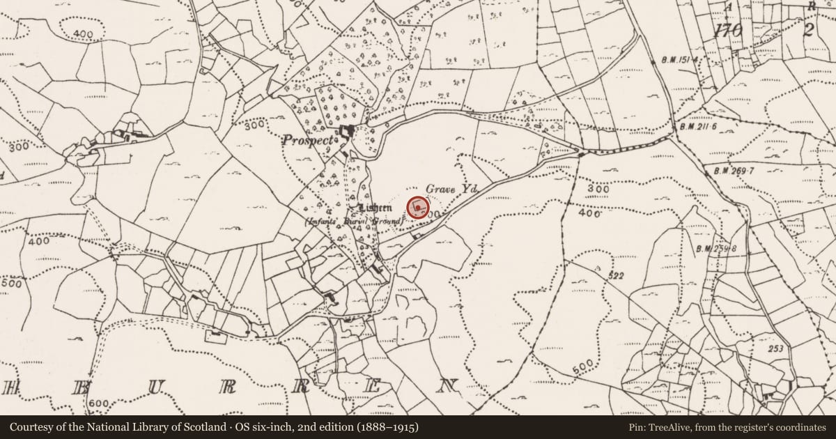 Ordnance Survey six-inch map, 2nd edition (1888–1915) covering the location of Bullaun stone, Fahburren, County Mayo, with a pin at the register's coordinates