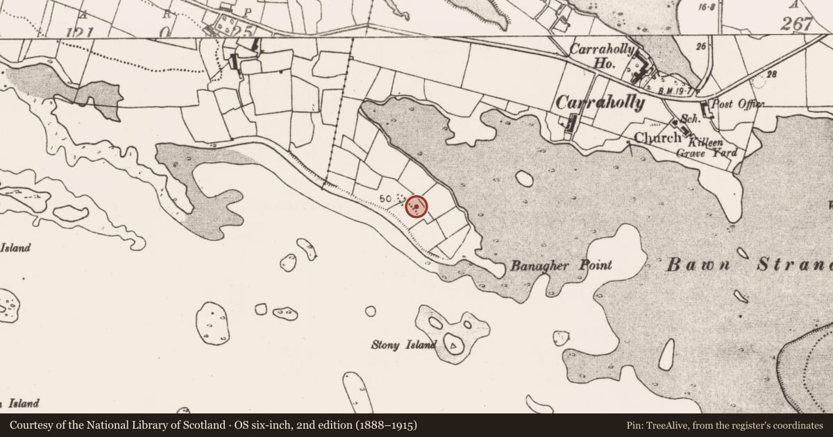 Ordnance Survey six-inch map, 2nd edition (1888–1915) covering the location of Barrow - unclassified, Rusheen, County Mayo, with a pin at the register's coordinates