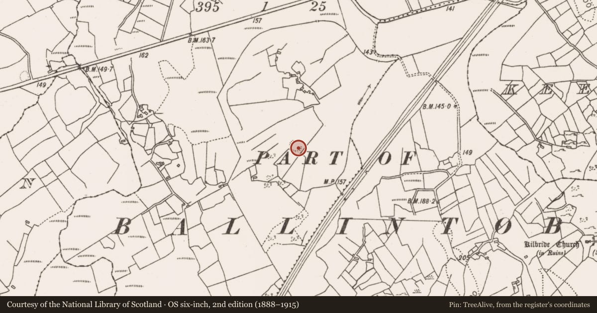 Ordnance Survey six-inch map, 2nd edition (1888–1915) covering the location of Enclosure, Kilbree Lower, County Mayo, with a pin at the register's coordinates