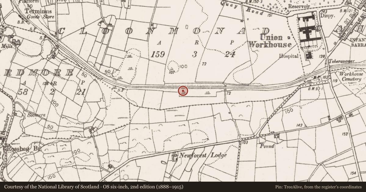 Ordnance Survey six-inch map, 2nd edition (1888–1915) covering the location of Ringfort - rath, Cloonmonad, County Mayo, with a pin at the register's coordinates