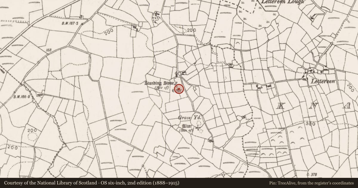 Ordnance Survey six-inch map, 2nd edition (1888–1915) covering the location of Enclosure, Knappaghmanagh, County Mayo, with a pin at the register's coordinates