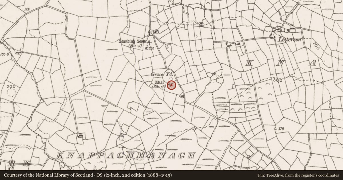 Ordnance Survey six-inch map, 2nd edition (1888–1915) covering the location of Altar, Knappaghmanagh, County Mayo, with a pin at the register's coordinates