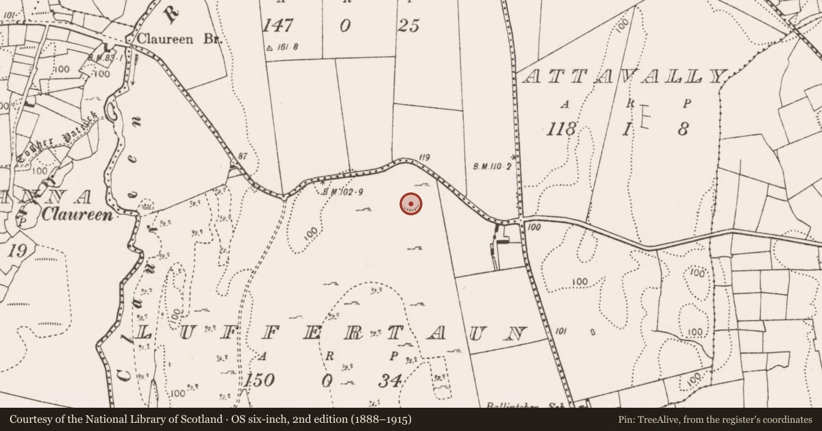 Ordnance Survey six-inch map, 2nd edition (1888–1915) covering the location of Enclosure, Luffertaun, County Mayo, with a pin at the register's coordinates