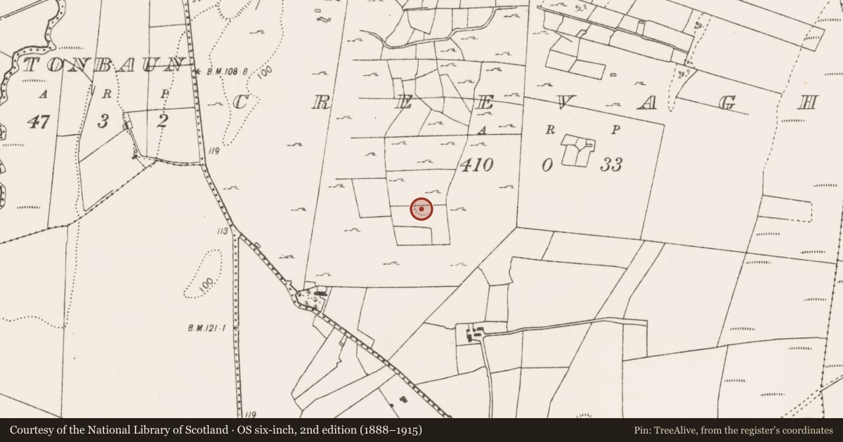 Ordnance Survey six-inch map, 2nd edition (1888–1915) covering the location of Enclosure, Creevagh, County Mayo, with a pin at the register's coordinates