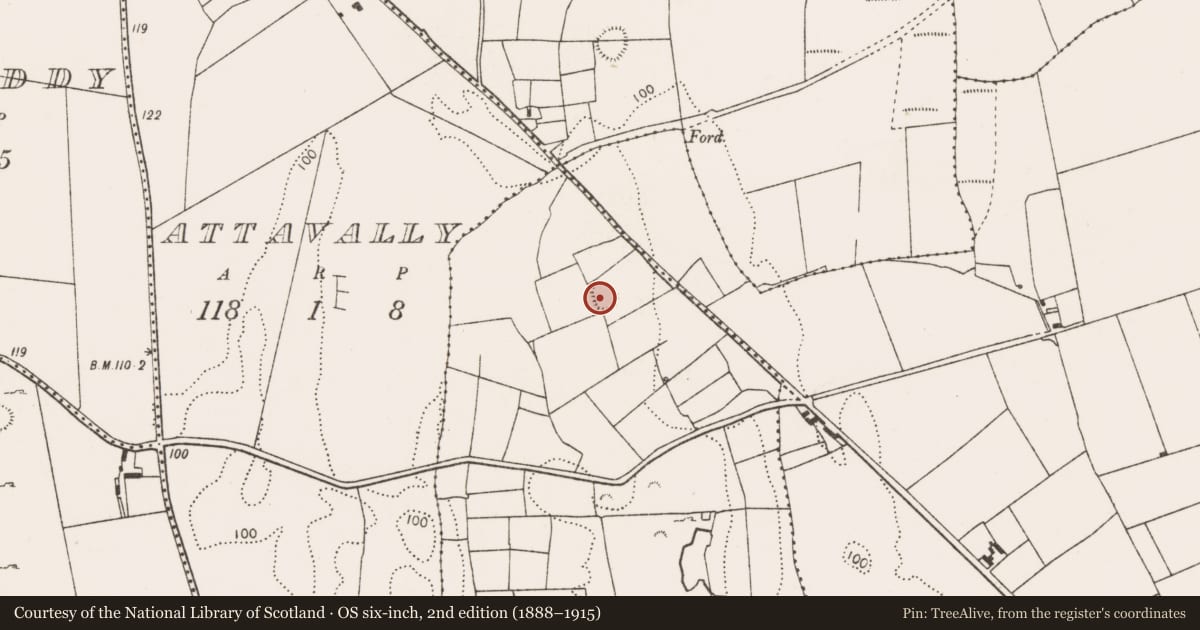 Ordnance Survey six-inch map, 2nd edition (1888–1915) covering the location of Enclosure, Skehanagh Lower, County Mayo, with a pin at the register's coordinates
