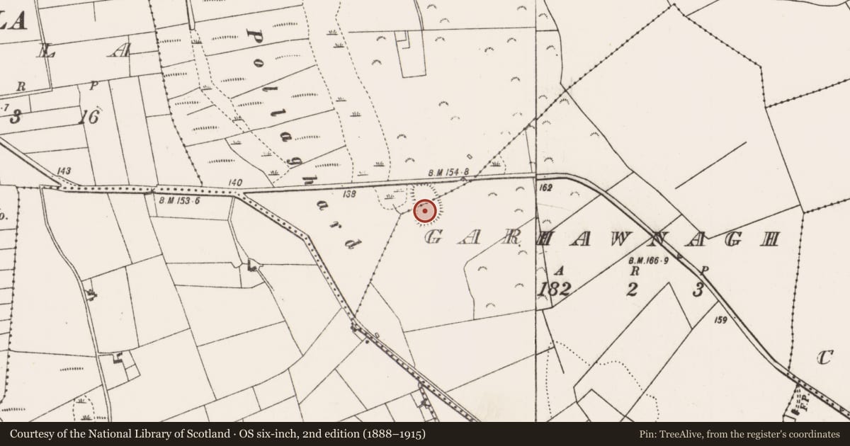 Ordnance Survey six-inch map, 2nd edition (1888–1915) covering the location of Enclosure, Garhawnagh, Pollavaddy, County Mayo, with a pin at the register's coordinates