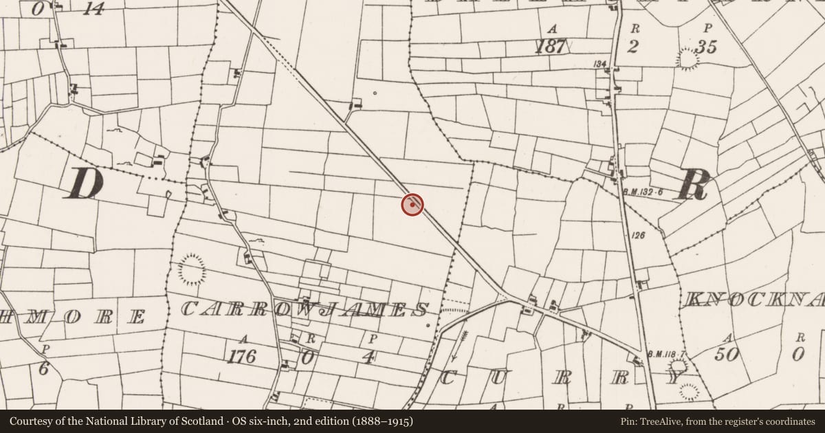 Ordnance Survey six-inch map, 2nd edition (1888–1915) covering the location of Barrow - unclassified, Carrowjames, County Mayo, with a pin at the register's coordinates