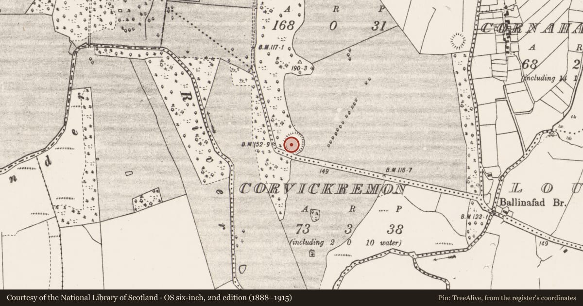 Ordnance Survey six-inch map, 2nd edition (1888–1915) covering the location of Ringfort - rath, Hollowpark, County Mayo, with a pin at the register's coordinates