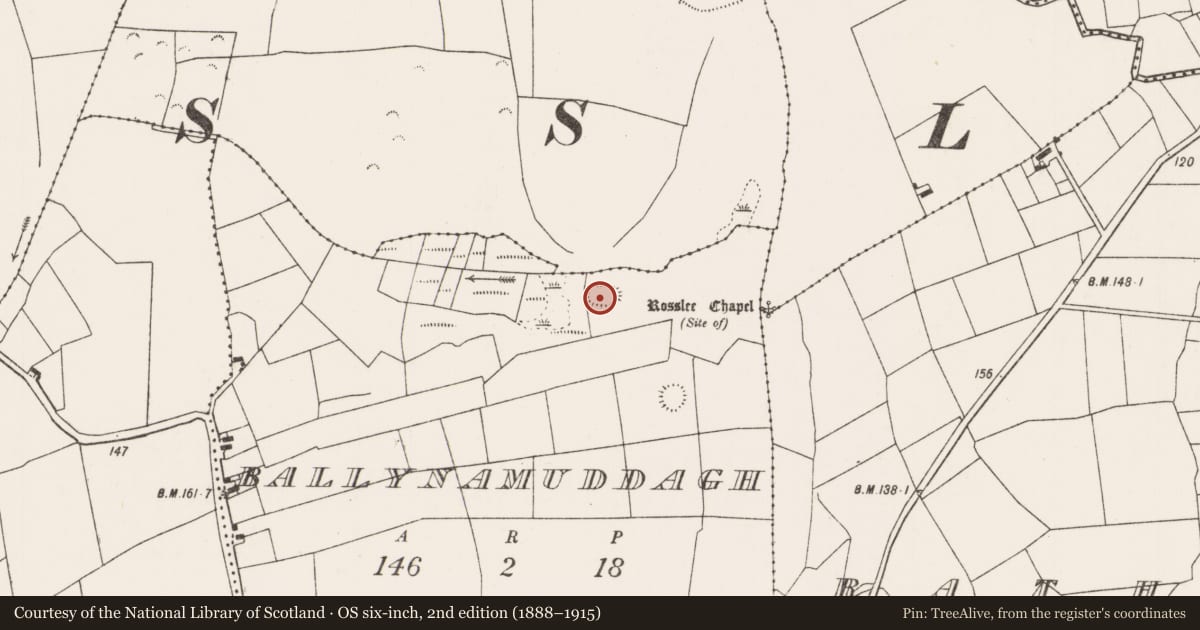 Ordnance Survey six-inch map, 2nd edition (1888–1915) covering the location of Ringfort - rath, Ballynamuddagh, County Mayo, with a pin at the register's coordinates