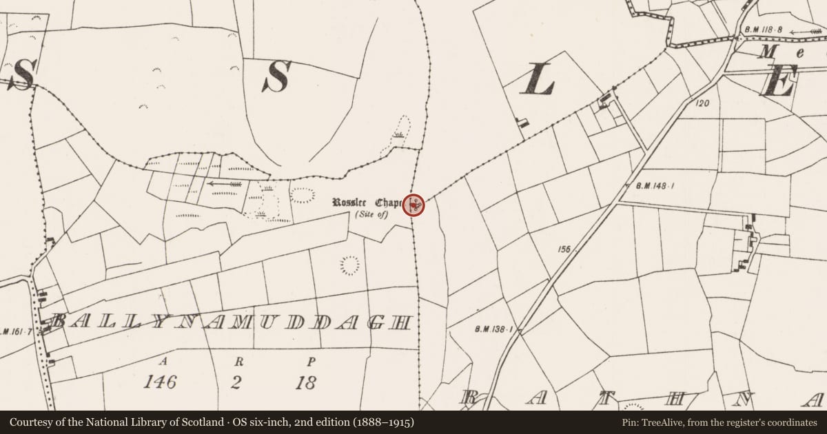 Ordnance Survey six-inch map, 2nd edition (1888–1915) covering the location of Chapel, Peenoge, County Mayo, with a pin at the register's coordinates