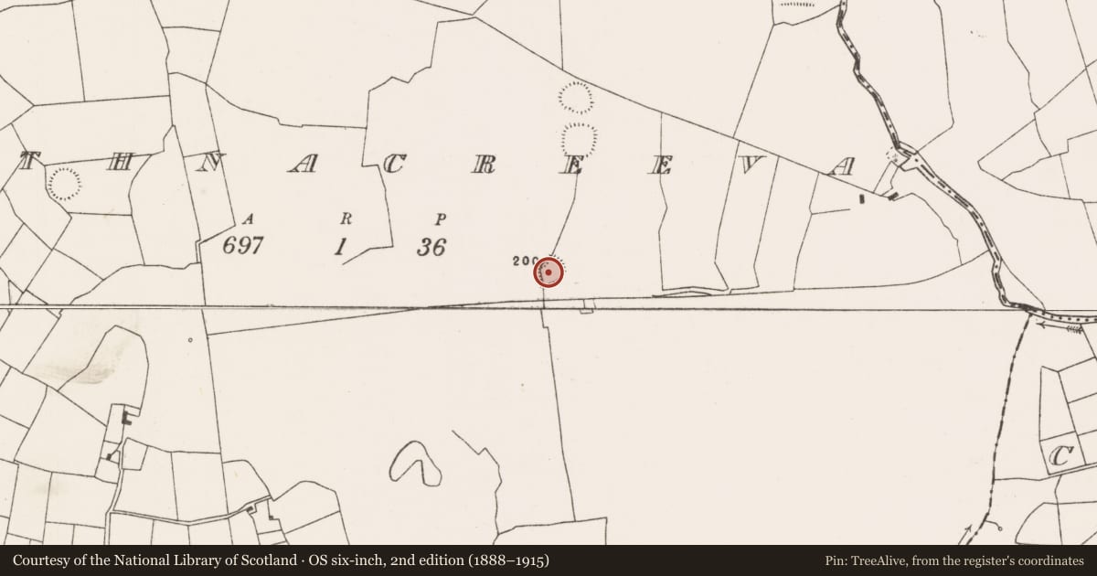 Ordnance Survey six-inch map, 2nd edition (1888–1915) covering the location of Ringfort - rath, Rathnacreeva, County Mayo, with a pin at the register's coordinates