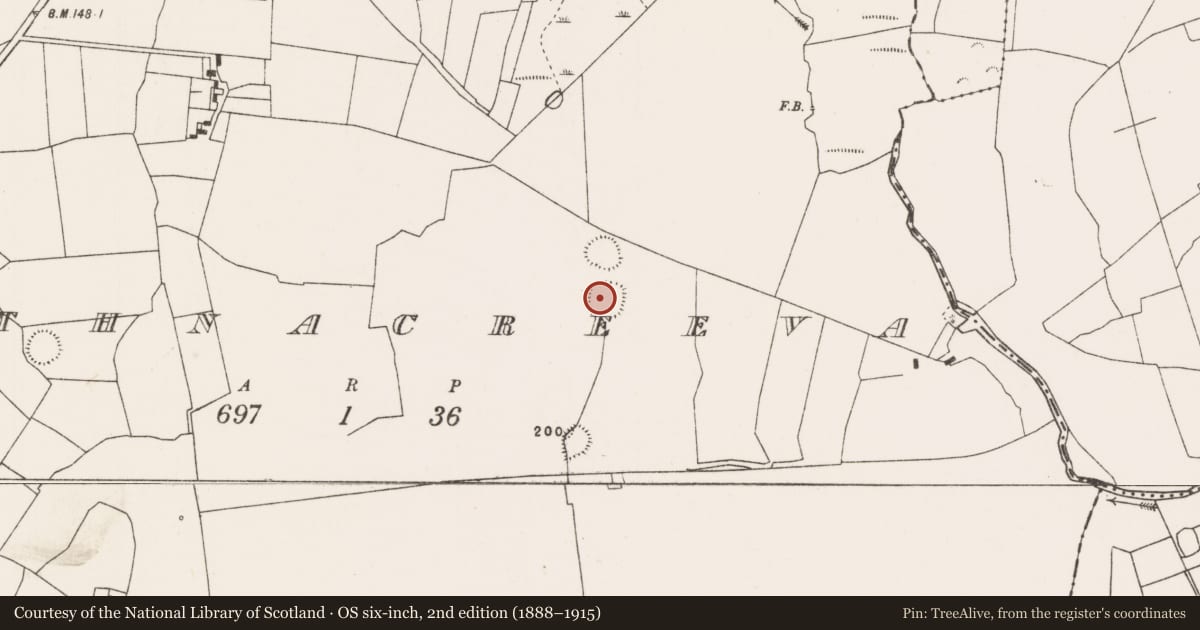 Ordnance Survey six-inch map, 2nd edition (1888–1915) covering the location of Enclosure, Rathnacreeva, County Mayo, with a pin at the register's coordinates