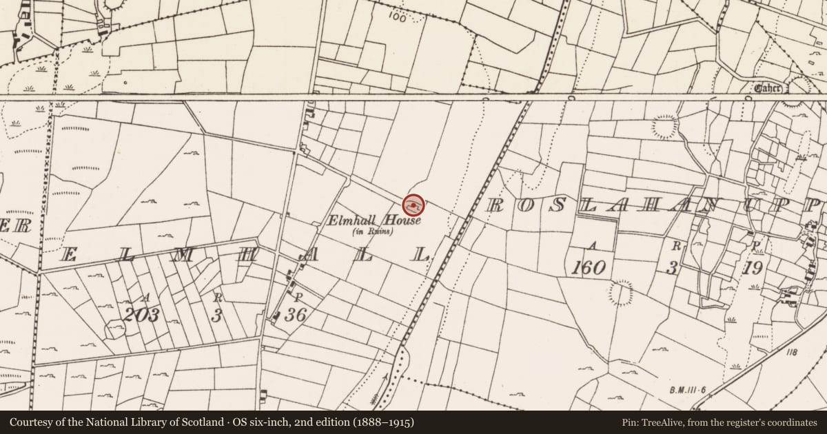 Ordnance Survey six-inch map, 2nd edition (1888–1915) covering the location of House - 18th/19th century, Elmhall, County Mayo, with a pin at the register's coordinates