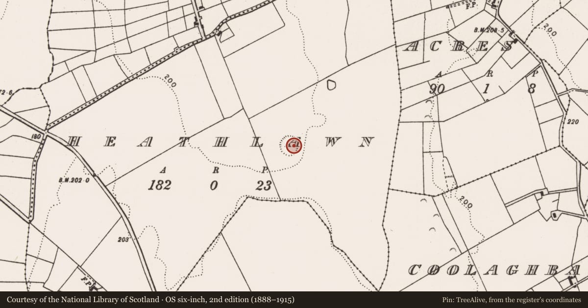 Ordnance Survey six-inch map, 2nd edition (1888–1915) covering the location of Ringfort - rath, Heathlawn, County Mayo, with a pin at the register's coordinates