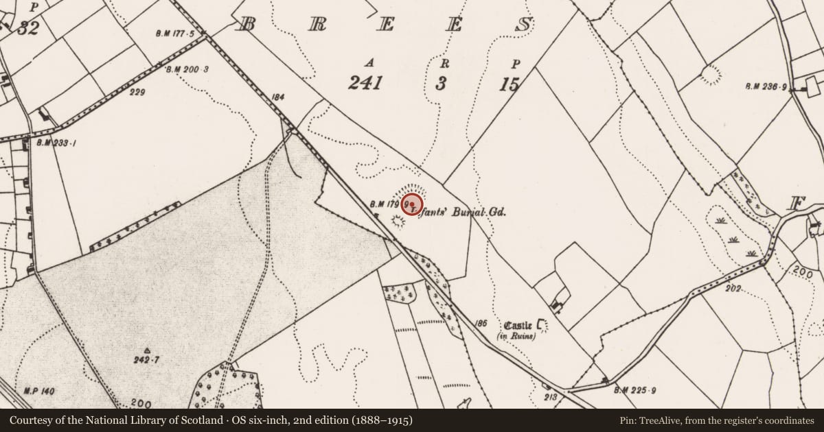 Ordnance Survey six-inch map, 2nd edition (1888–1915) covering the location of Enclosure, Brees, County Mayo, with a pin at the register's coordinates
