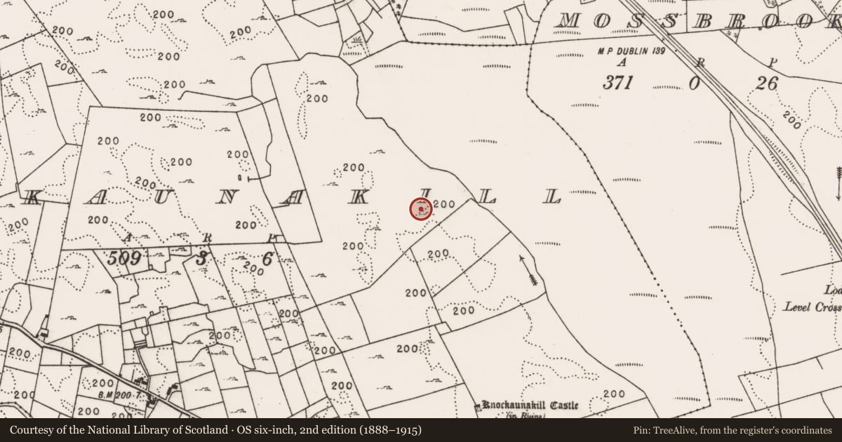 Ordnance Survey six-inch map, 2nd edition (1888–1915) covering the location of Ringfort - rath, Knockaunakill, County Mayo, with a pin at the register's coordinates