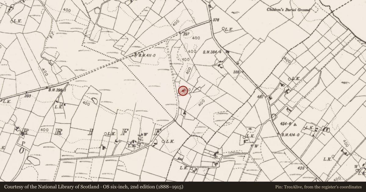Ordnance Survey six-inch map, 2nd edition (1888–1915) covering the location of Mound, Coogue South, County Mayo, with a pin at the register's coordinates