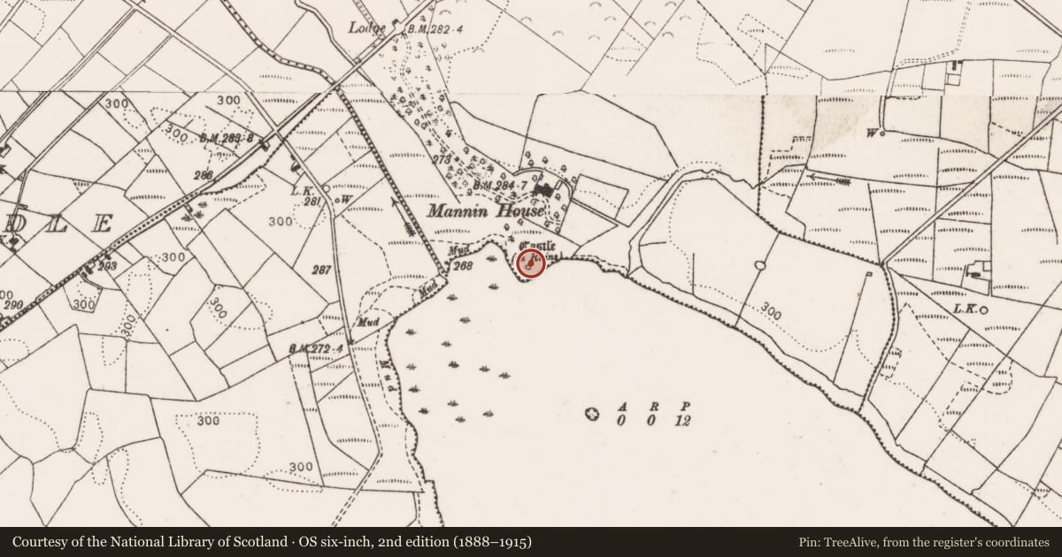 Ordnance Survey six-inch map, 2nd edition (1888–1915) covering the location of Dovecote, Mannin, County Mayo, with a pin at the register's coordinates