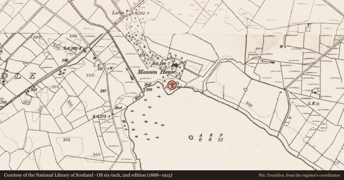Ordnance Survey six-inch map, 2nd edition (1888–1915) covering the location of Earthwork, Mannin, County Mayo, with a pin at the register's coordinates