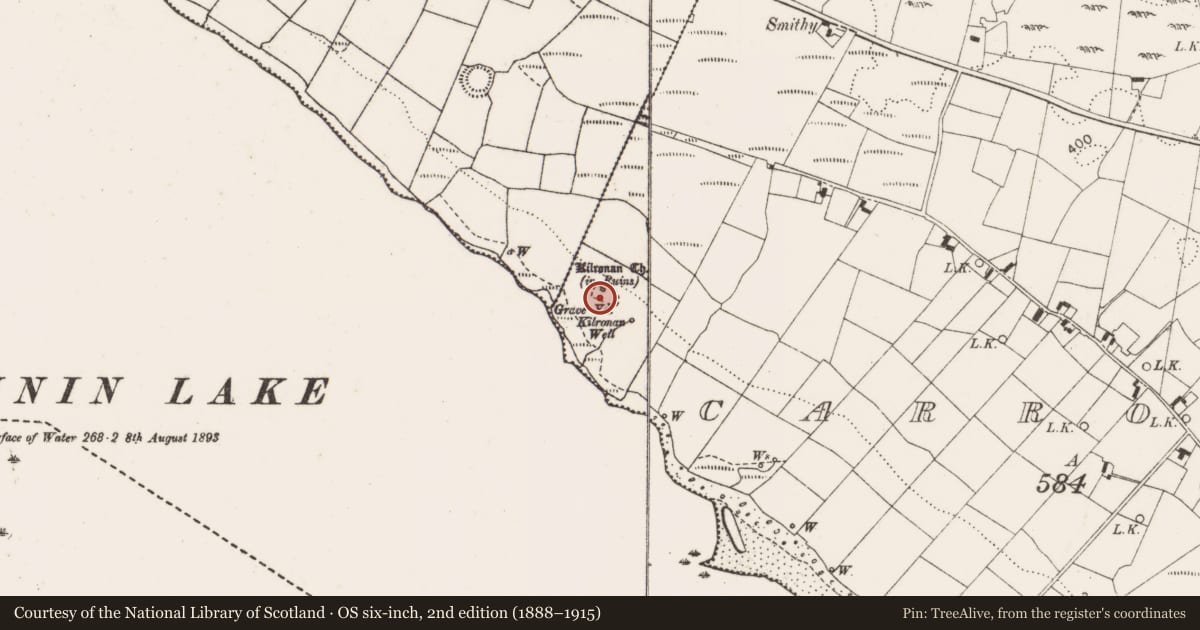 Ordnance Survey six-inch map, 2nd edition (1888–1915) covering the location of Graveyard, Carrowneden (Costello By., Aghamore Par.), County Mayo, with a pin at the register's coordinates