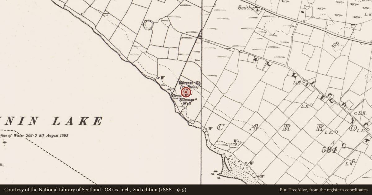 Ordnance Survey six-inch map, 2nd edition (1888–1915) covering the location of Children's burial ground, Carrowneden (Costello By., Aghamore Par.), County Mayo, with a pin at the register's coordinates