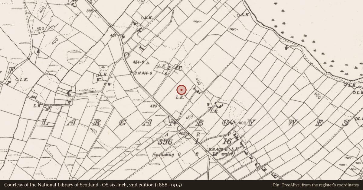Ordnance Survey six-inch map, 2nd edition (1888–1915) covering the location of Barrow - unclassified, Larganboy West, County Mayo, with a pin at the register's coordinates
