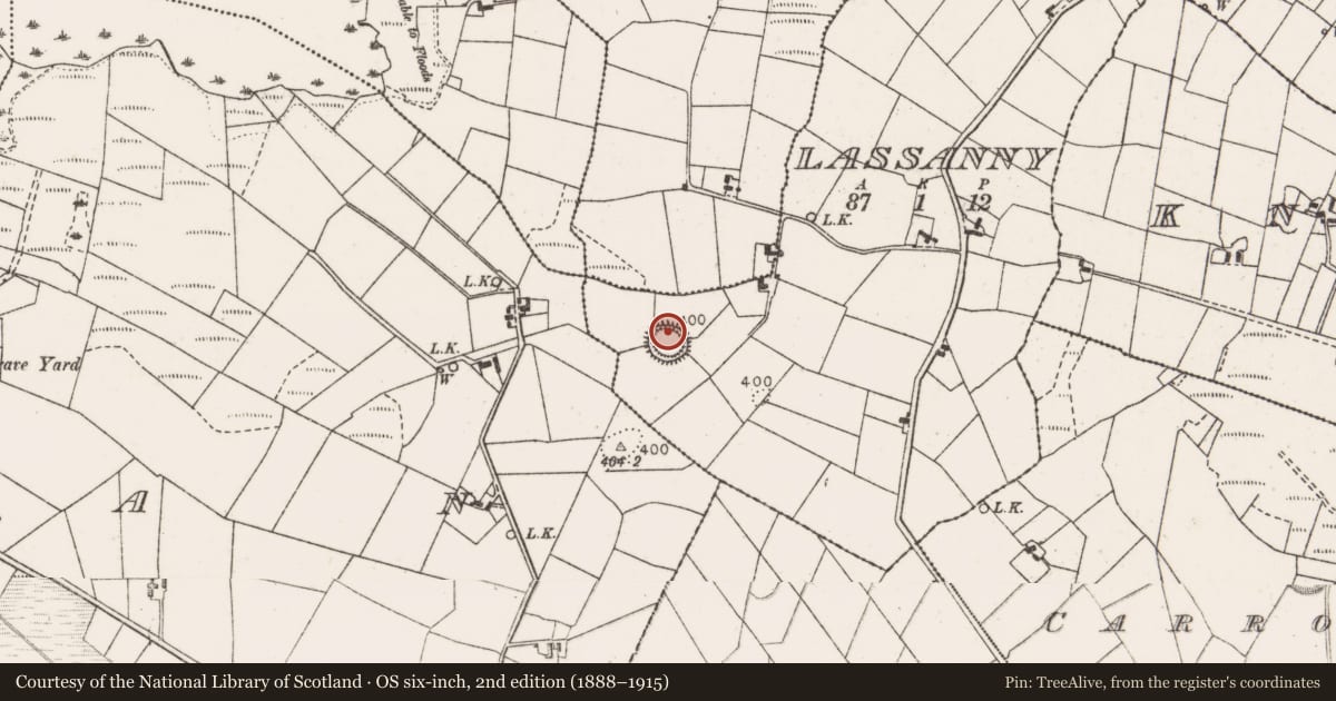 Ordnance Survey six-inch map, 2nd edition (1888–1915) covering the location of Ringfort - rath, Lassanny, County Mayo, with a pin at the register's coordinates
