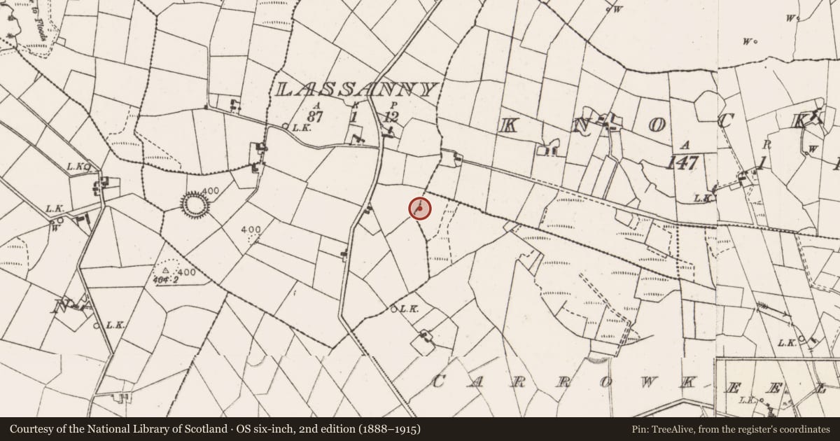 Ordnance Survey six-inch map, 2nd edition (1888–1915) covering the location of Ringfort - rath, Carrowkeel East, County Mayo, with a pin at the register's coordinates
