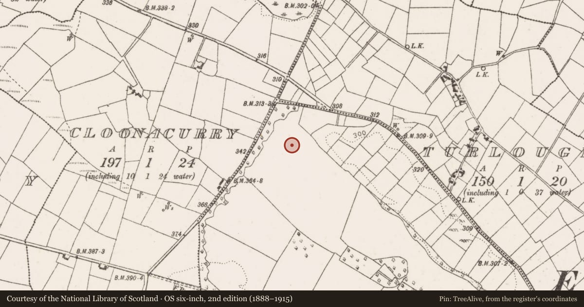 Ordnance Survey six-inch map, 2nd edition (1888–1915) covering the location of Ringfort - rath, Greenwood, County Mayo, with a pin at the register's coordinates