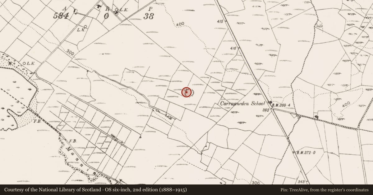 Ordnance Survey six-inch map, 2nd edition (1888–1915) covering the location of Enclosure, Carrowneden (Costello By., Aghamore Par.), County Mayo, with a pin at the register's coordinates
