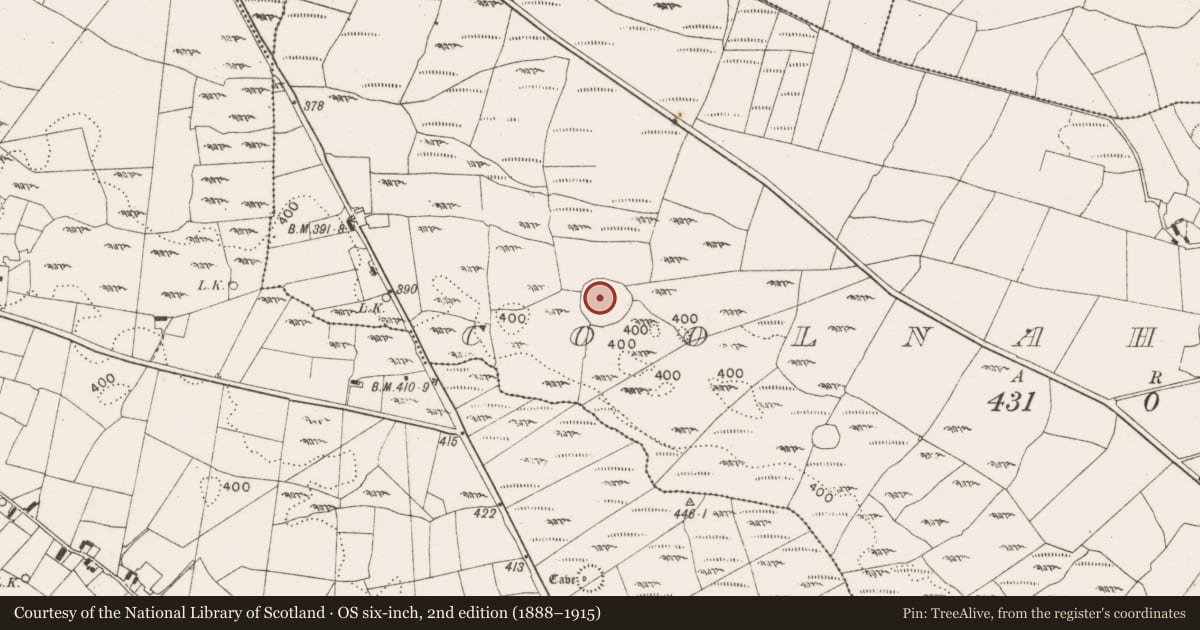 Ordnance Survey six-inch map, 2nd edition (1888–1915) covering the location of Ringfort - cashel, Coolnaha North, County Mayo, with a pin at the register's coordinates